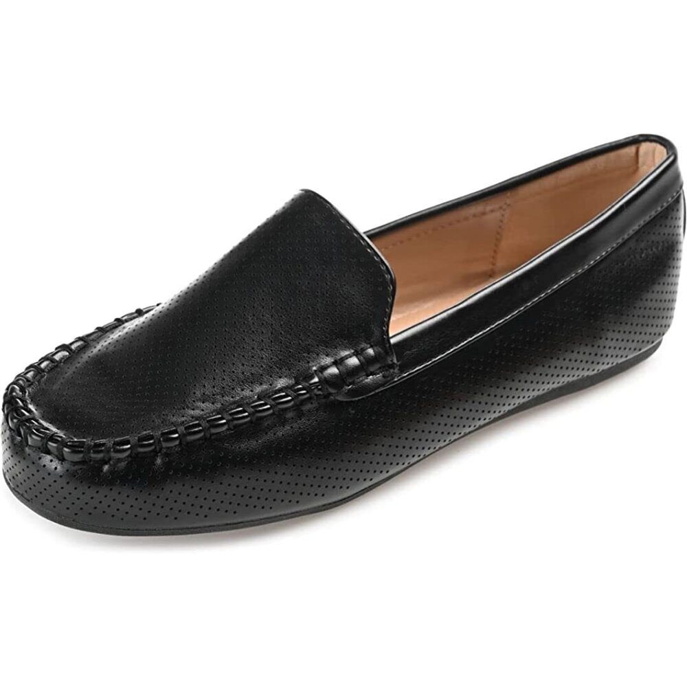 Faux Suede Moc Toe Flat Loafers by Journee Black 10
